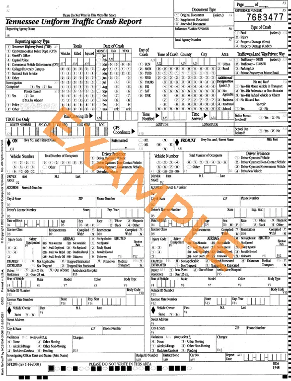 Tennessee Uniform Traffic Crash Report