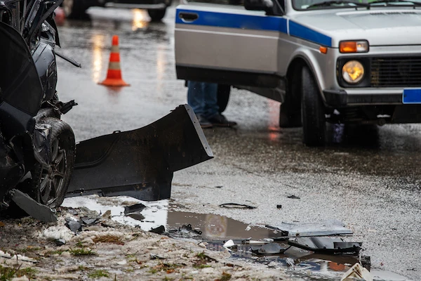 Car accident in wet road conditions during the rain